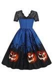 Kant korte mouw print Halloween Retro Jurk