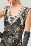 Donkergroene 1920s Flapper Jurk met Franjes