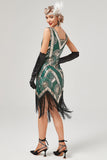 Donkergroene 1920s Flapper Jurk met Franjes