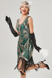 Donkergroene 1920s Flapper Jurk met Franjes