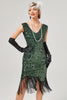 Afbeelding in Gallery-weergave laden, Donkergroene V-hals gatsby jurk met pailletten en franjes