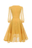 Afbeelding in Gallery-weergave laden, Nep tweedelige opengewerkte strik pofmouw Vintage jurk