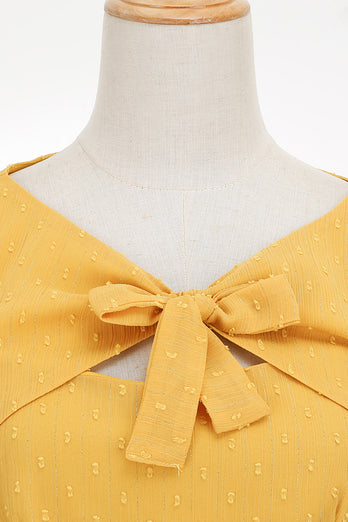 Nep tweedelige opengewerkte strik pofmouw Vintage jurk
