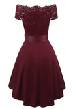 A Line Off the Shoulder Bordeaux kanten jurk met Bowknot