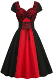 Zwart en rood Halloween Vintage jaren 1950 Jurk