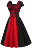 Zwart en rood Halloween Vintage jaren 1950 Jurk