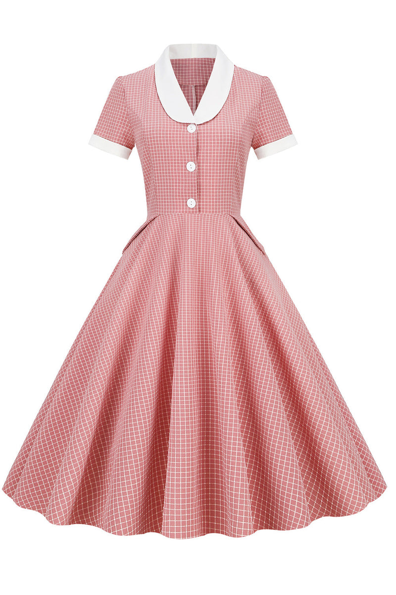 Afbeelding in Gallery-weergave laden, A lijn V-hals Blush Vintage jurk met knoop