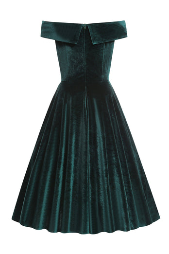 A-lijn van de schouder donkergroene fluwelen jurk