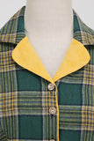 V Hals Green Grid Vintage Jurk met 3/4 Mouwen