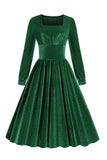 Groene A-lijn Fluwelen Vintage Jurk