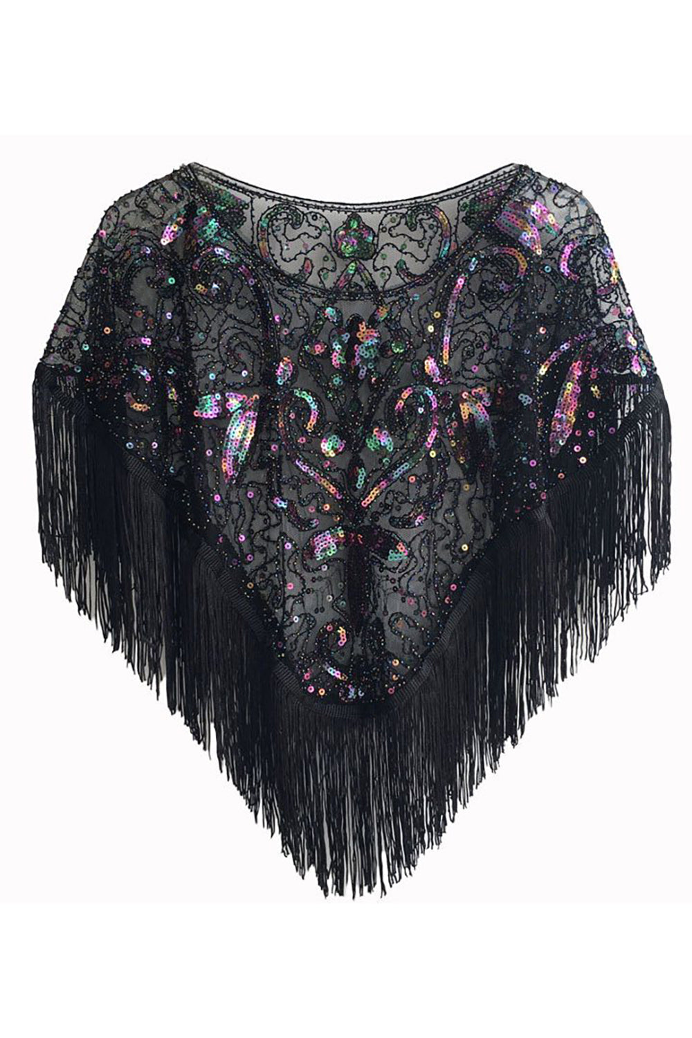 Pailletten Zwart Gouden Jaren 1920 Cape Met Franjes
