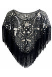 Pailletten Zwart Gouden Jaren 1920 Cape Met Franjes