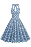 Hepburn Style Polka Dots Blauw 1950s Jurk