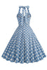 Afbeelding in Gallery-weergave laden, Hepburn Style Polka Dots Blauw 1950s Jurk