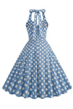 Hepburn Style Polka Dots Blauw 1950s Jurk