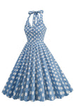 Hepburn Style Polka Dots Blauw 1950s Jurk