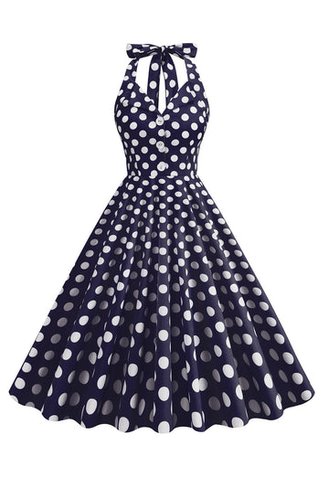 Hepburn Style Polka Dots Blauw 1950s Jurk