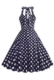 Hepburn Style Polka Dots Blauw 1950s Jurk