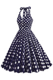 Hepburn Style Polka Dots Blauw 1950s Jurk