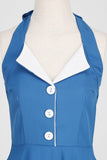 Hepburn Style Halter Hals Blauw 1950s Jurk