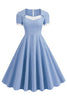 Afbeelding in Gallery-weergave laden, Blauw gestreepte vintage jurk met korte mouwen