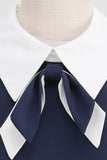 Jewel Neck Navy jaren 1950 Jurk met Bowknot