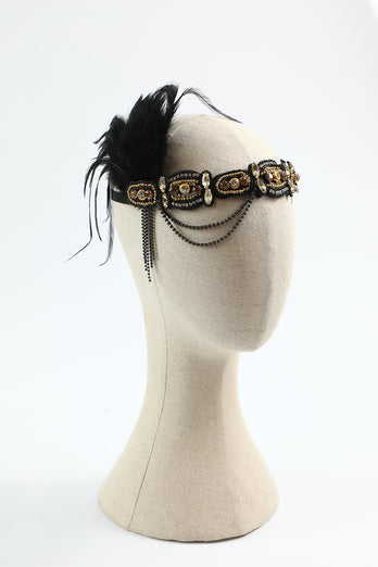 1920s Flapper Zwart Gouden Vijf stuks Accessoires Set