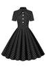 Afbeelding in Gallery-weergave laden, Zwarte Polka Dots Vintage Jurk met korte mouwen