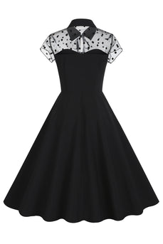 Hepburn Style Zwarte Vintage Jurk met korte mouwen
