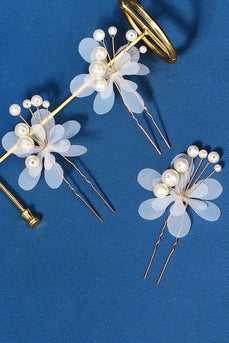 Parel drie stuks handgemaakte bloem bruids haar clip