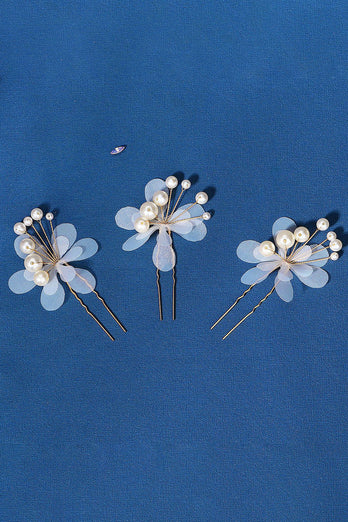 Parel drie stuks handgemaakte bloem bruids haar clip