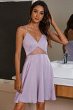 A Line Spaghetti Straps Licht Paarse Afstudeerjurk