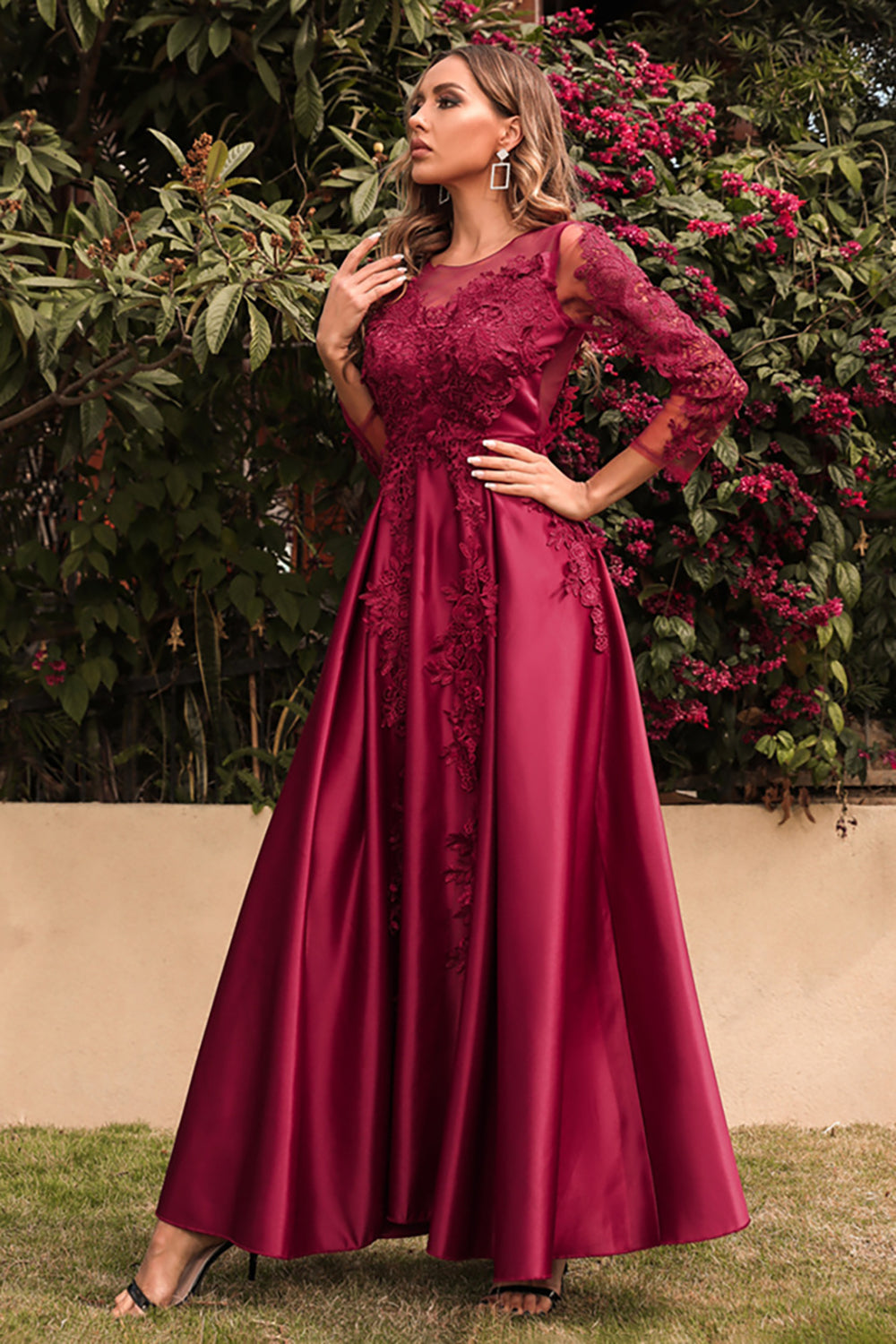 Satijn A Line Moeder van de Bruid Jurk met Lange Mouwen