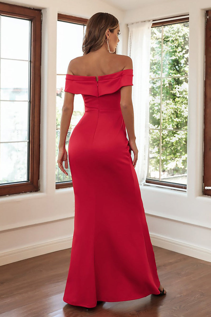 Afbeelding in Gallery-weergave laden, Off the shoulder rode schede lange formele jurk