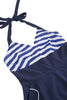 Afbeelding in Gallery-weergave laden, Halter streep blauwe swing retro jurk met zakken