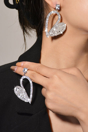 Mode zilveren hart strass bungelende oorbellen voor vrouwen