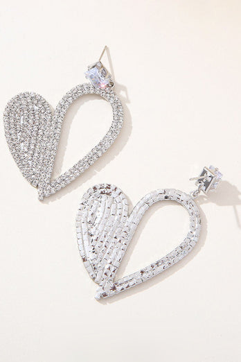 Mode zilveren hart strass bungelende oorbellen voor vrouwen