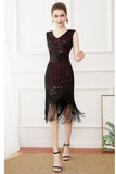 Franjes Glitter Flapper Jurk met Mouwloos