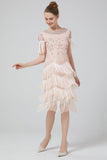 Blush Pailletten 1920s Jurk met Franjes