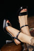 Afbeelding in Gallery-weergave laden, Zwarte open teen sandaal met hoge hakken