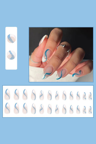 24 stuks blauwe pers op nagels transparante valse nagel