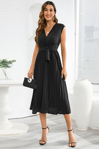 V-hals mouwloze zwarte casual jurk