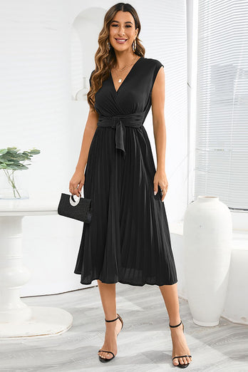 V-hals mouwloze zwarte casual jurk