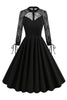 Afbeelding in Gallery-weergave laden, Zwarte A lijn lange mouwen 1950s jurk met kant