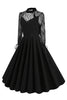 Afbeelding in Gallery-weergave laden, Zwarte A lijn lange mouwen 1950s jurk met kant