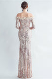 Sprankelende Off The Shoulder Pailletten Gouden Galajurk met Veren