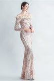 Sprankelende Off The Shoulder Pailletten Gouden Galajurk met Veren