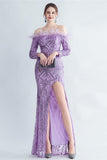 Sprankelende Off The Shoulder Pailletten Gouden Galajurk met Veren
