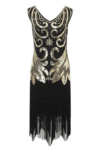Franjes Sprankelende jaren 1920 jurk met mouwloos