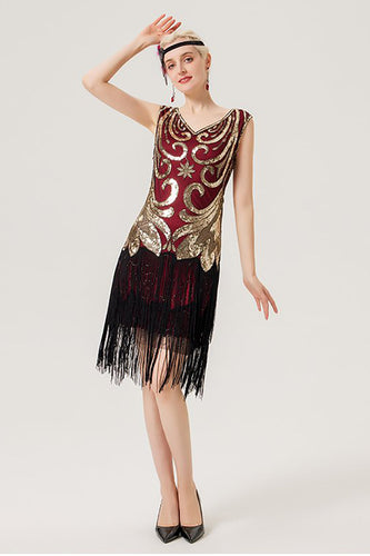 Franjes Sprankelende jaren 1920 jurk met mouwloos